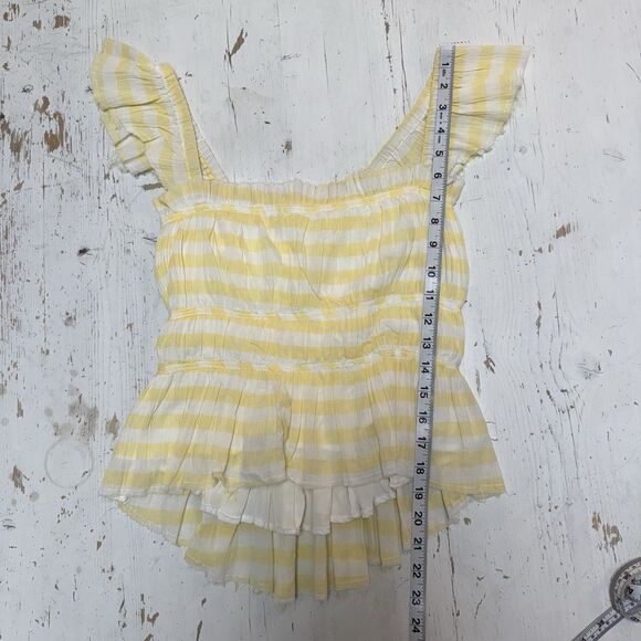 By Together Top S 100% Cotton Self Peplum Raw Hi-Lo Hem Flutter Slve Square Neck - Picture 6 of 8